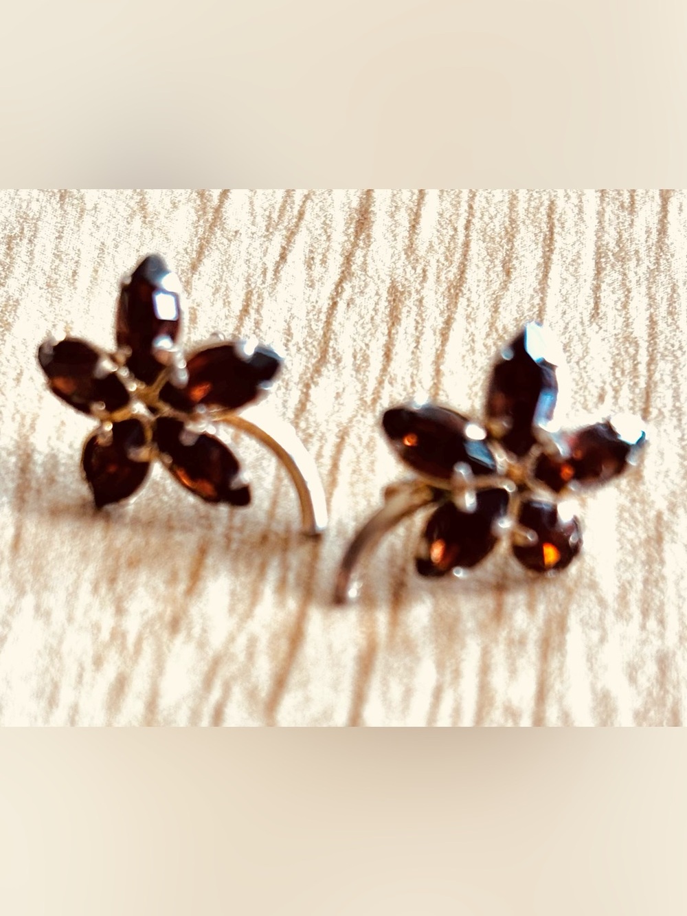 Estate Floral Garnet-Tone Stud Earrings